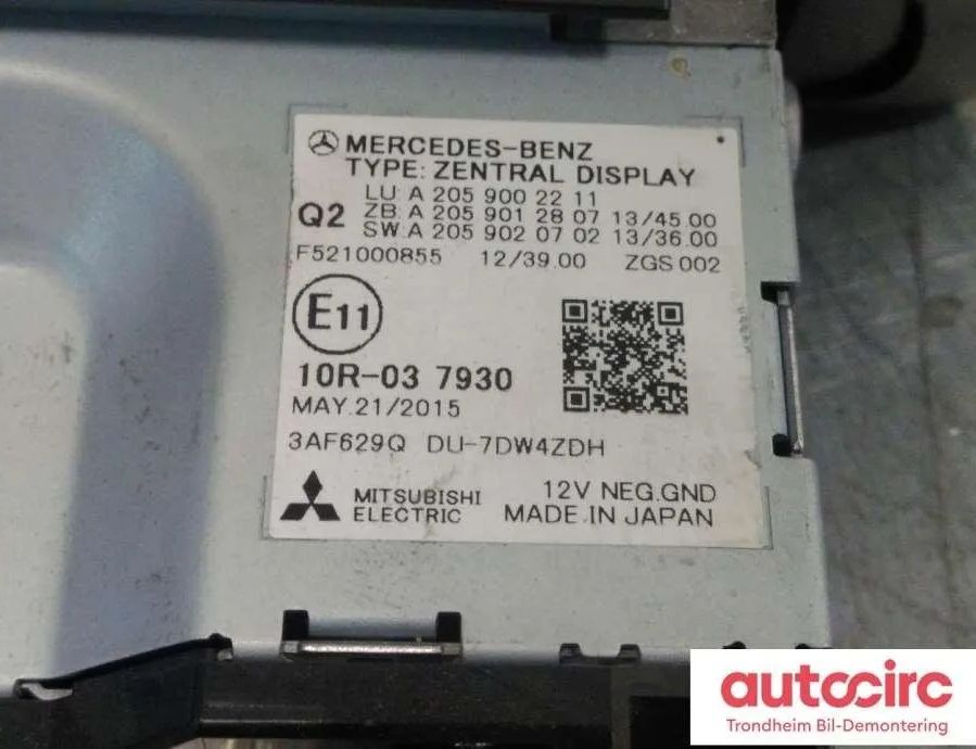 MERCEDES-BENZ C-Class W205/S205/C205 (2014-2023) Navigationsdisplay a2059002211 30848457